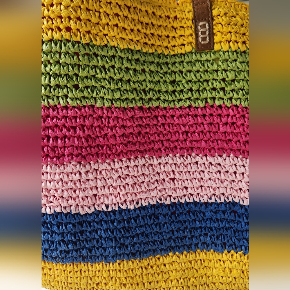 INC Colorful Striped Straw Tote Bag.  NWT - Picture 3 of 12